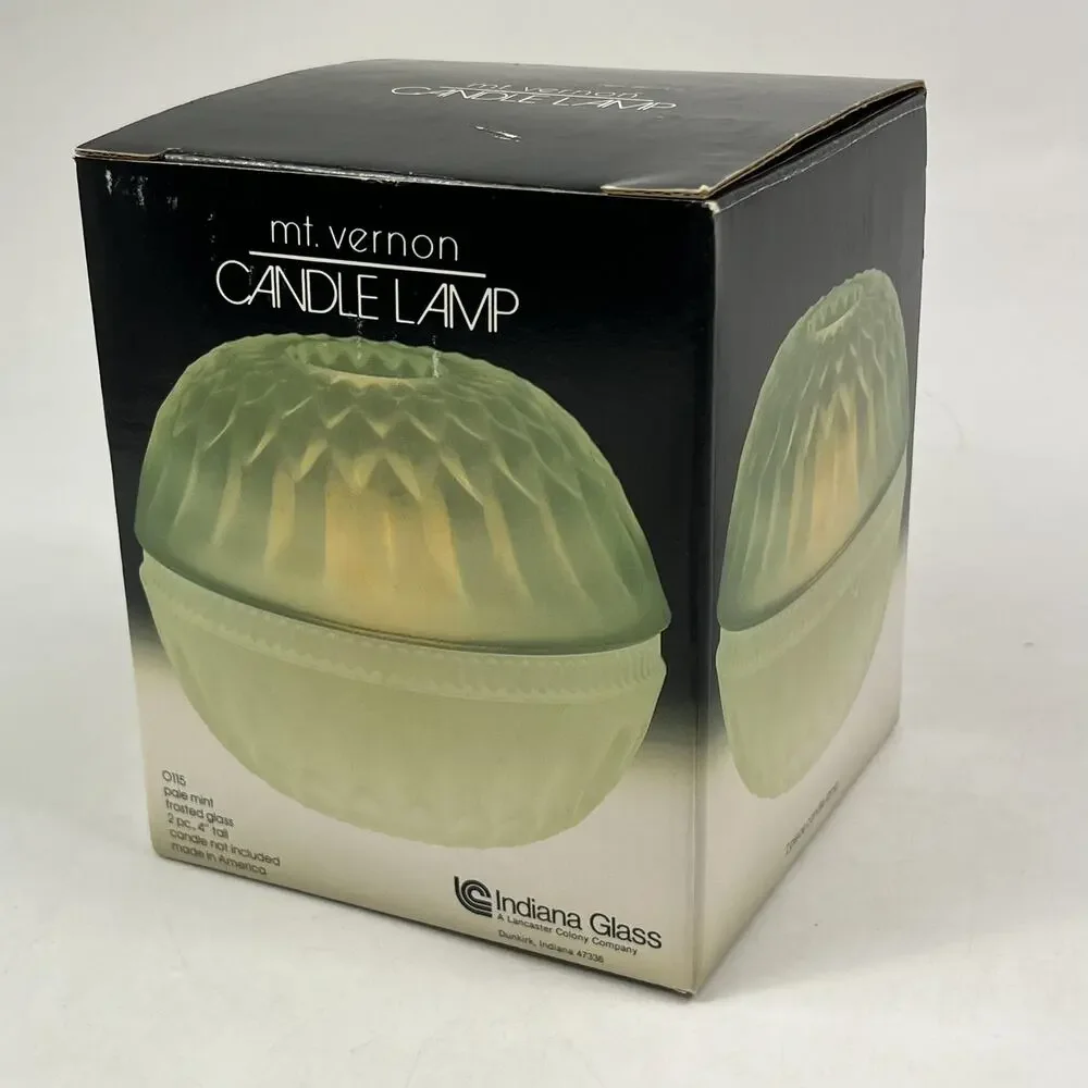 Vintage Indiana Glass Mt. Vernon Candle Lamp Frosted Pale Mint Green with Box